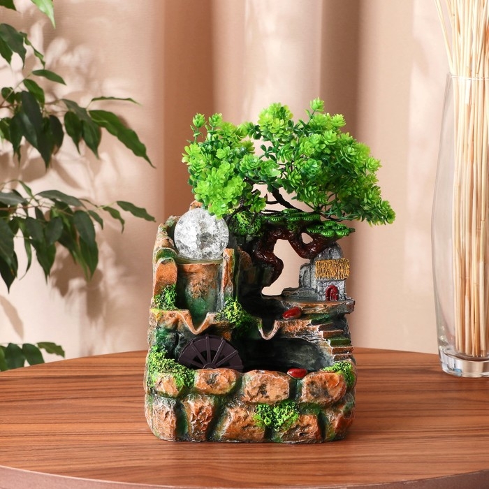 Фонтан Фонтан "Дерево на камнях, домик с лестницей" 14х19х20 см (с подсветкой)