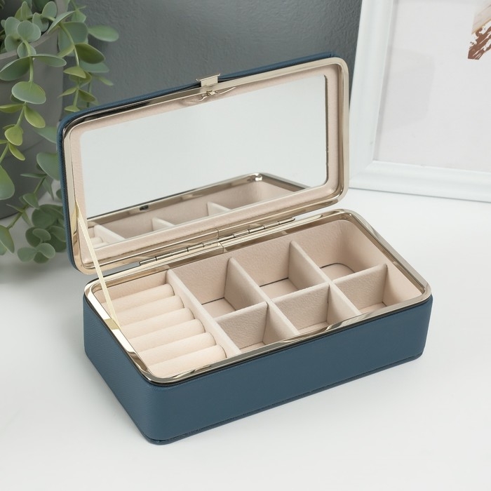 Шкатулка кожзам для украшений Шкатулка кожзам для украшений "Мелкая рябь" сине-серая 10х18х6 см