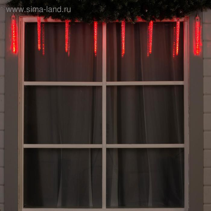 Гирлянда «Сосульки рифленые» 2.5 × 0.3 м, IP65, прозрачная нить, 192 LED, свечение красное с эффектом стекания, 12 В