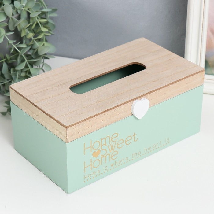 Шкатулка дерево для салфеток Шкатулка дерево для салфеток "Дом, милый дом. Сердечко" нежно-голубой 25х10,7х14 см