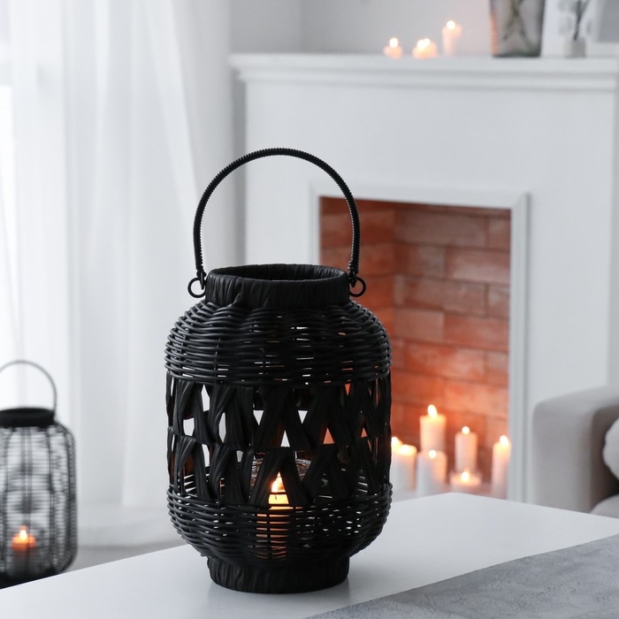 Подсвечник пластик Подсвечник пластик "Фонарик. Корзинка" чёрный 30х21х21 см