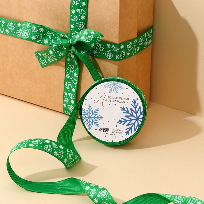 Лента декоративная репсовая «Новогодние игрушки», зеленая, 2 см × 5 м Лента декоративная репсовая «Новогодние игрушки», зеленая, 2 см × 5 м
