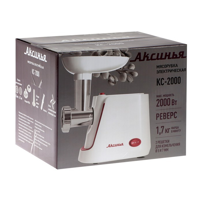 Мясорубка электрическая  Мясорубка электрическая "АКСИНЬЯ" КС-2000, 2000 Вт, реверс, 4 насадки, бело-красная