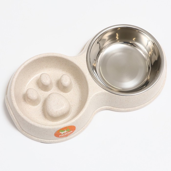 Миска двойная для медленного кормления 30,5 х 17 х 5 см, бежевая Миска двойная для медленного кормления 30,5 х 17 х 5 см, бежевая
