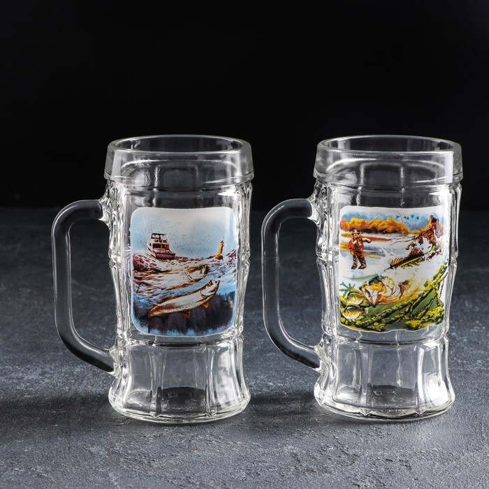 Набор кружек для пива «Охота-рыбалка», 330 мл, 2 шт, рисунок МИКС Набор кружек для пива «Охота-рыбалка», 330 мл, 2 шт, рисунок МИКС