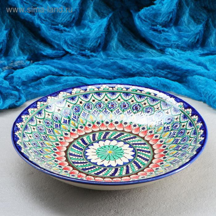 Ляган Риштанская Керамика  Ляган Риштанская Керамика "Узоры", 33 см, синий, глубокий