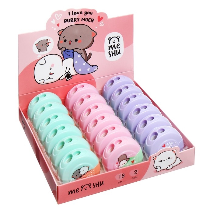 Точилка пластиковая MESHU Точилка пластиковая MESHU "Cute kittens", 2 отверстия, МИКС