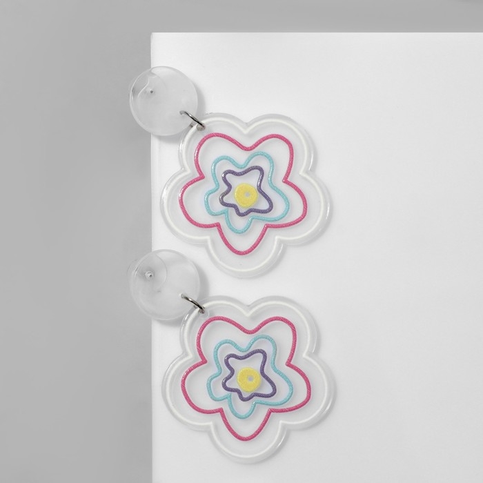 Серьги пластик «Пятилистник» цветы прозрачные, цветные Серьги пластик «Пятилистник» цветы прозрачные, цветные