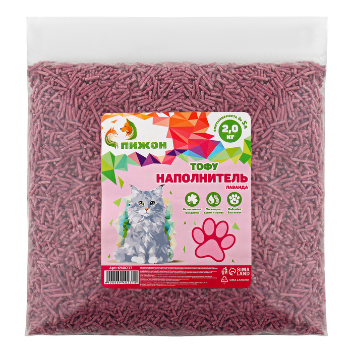 Наполнитель тофу, 5 л, лаванда Наполнитель тофу, 5 л, лаванда