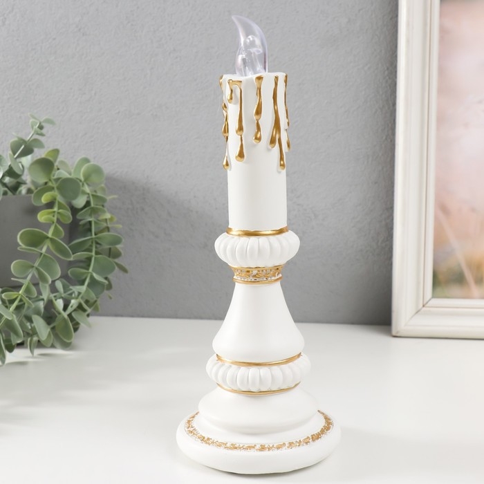 Сувенир полистоун свет  Сувенир полистоун свет "Свеча" 2хLR44 белый с золотом 10х10х24,5 см