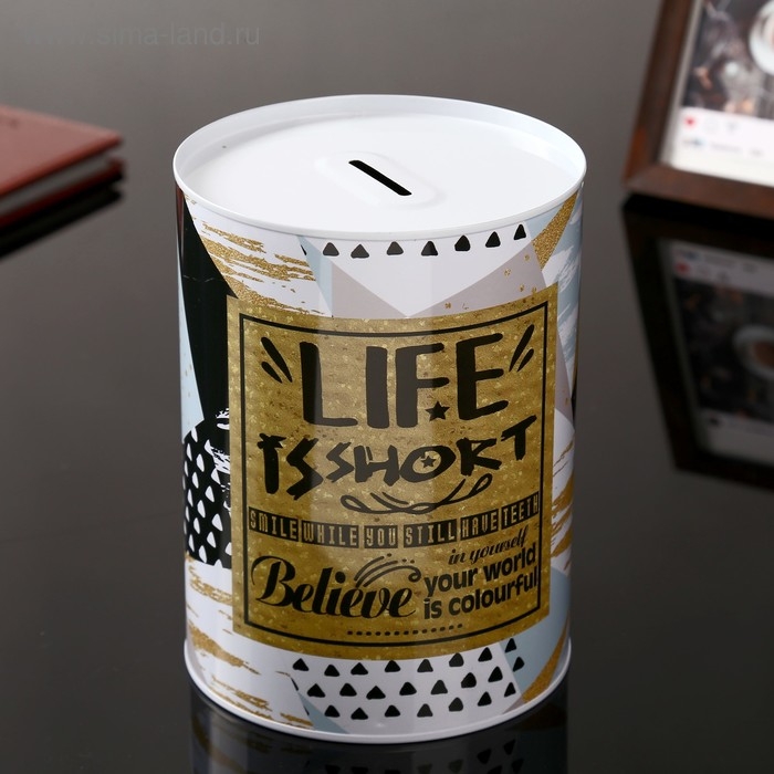 Копилка металл банка Копилка металл банка "Геометрия и надписи" с золотом МИКС 16х12х12 см