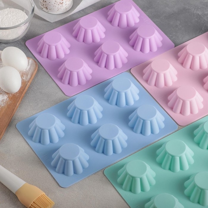 Форма для выпечки Доляна &laquo;Сладости. Круг риб&raquo;, силикон, 25,5&times;17,5&times;3 см, 6 ячеек (d=7 см), цвет синий