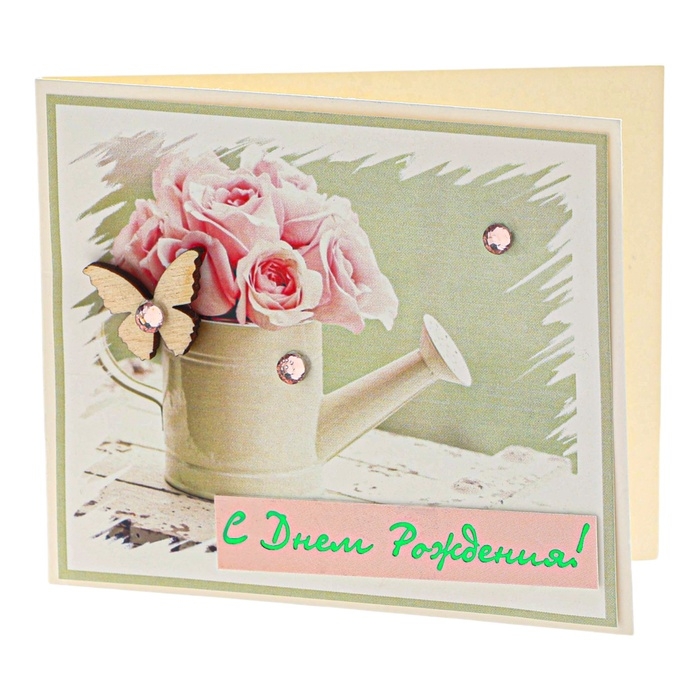 Открытка Открытка "С Днём Рождения!" ручная работа, розовые розы, 8 х 9 см
