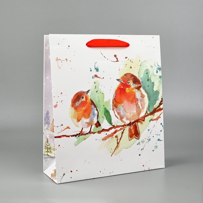 Пакет подарочный новогодний ламинированный «Пение птиц», M 30 х 26 х 9 см Пакет подарочный новогодний ламинированный «Пение птиц», M 30 х 26 х 9 см