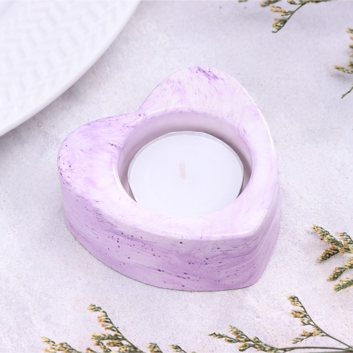 Подсвечник Подсвечник "Сердце малое. Мрамор" из гипса,7х3см,мрамор с фиолетовыми поллосками