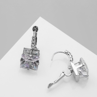Серьги «Циркония» мини, квадрат, цвет белый в серебре