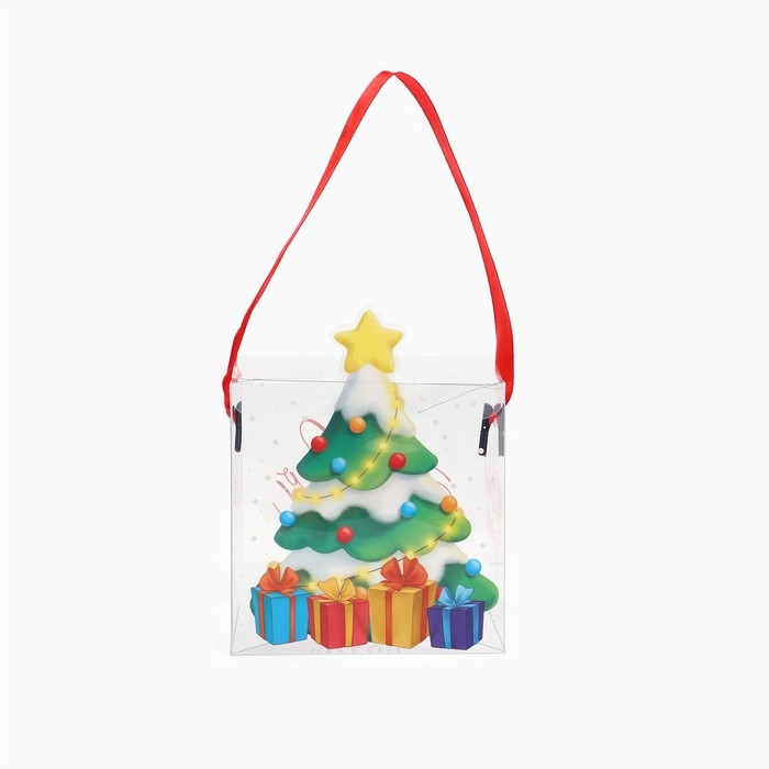 Коробка подарочная новогодняя складная ПВХ, «Ёлочка с подарками», 10 х 10 х 10 см, Новый год