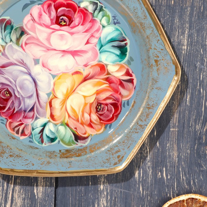 Поднос жостовский Поднос жостовский "Розы", угловой, D=15 см