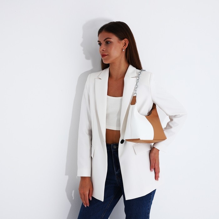 Сумка-багет на молнии, цвет белый/коричневый Сумка-багет на молнии, цвет белый/коричневый