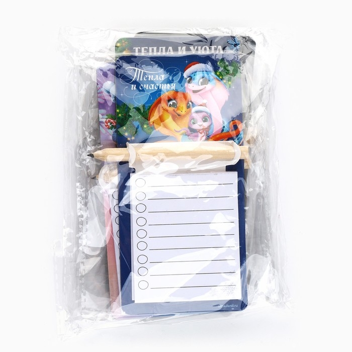 Магнит новогодний с блоком для записи и карандашом «Новый год: Новогодний», МИКС