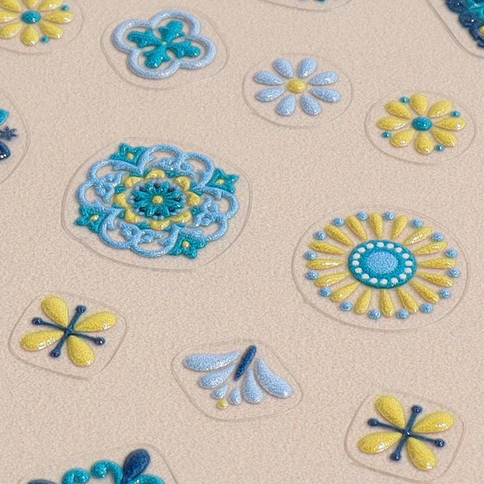 Наклейки для ногтей «Витраж», объёмные, цвет голубой/жёлтый/зелёный Наклейки для ногтей «Витраж», объёмные, цвет голубой/жёлтый/зелёный