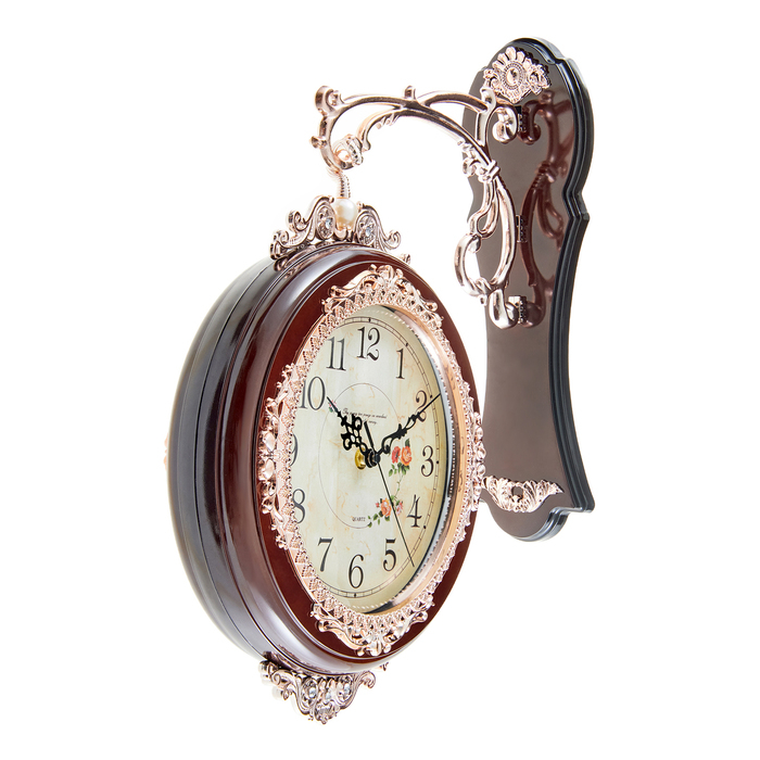 Часы настенные двусторонние, на подвесе Часы настенные двусторонние, на подвесе "Розы", 41 х 33 см