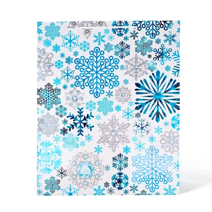 Пакет подарочный новогодний ламинированный «Снежинки», XL 40 х 49 х 19 см Пакет подарочный новогодний ламинированный «Снежинки», XL 40 х 49 х 19 см