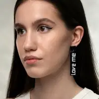 Серьги акриловые LOVE ME прямоугольные, чёрно-белые