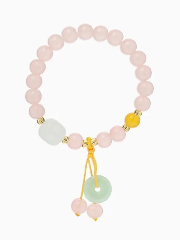 Браслет-оберег "Розовый кварц" нефрит, №8, цвет розовый