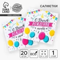 Салфетки бумажные &laquo;С днём рождения тебя&raquo;, однослойные, 24&times;24 см, набор 20 шт.