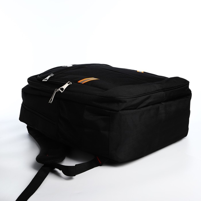 Рюкзак молодёжный из текстиля, 2 отдела на молнии, 4 кармана, цвет чёрный/оранжевый Рюкзак молодёжный из текстиля, 2 отдела на молнии, 4 кармана, цвет чёрный/оранжевый