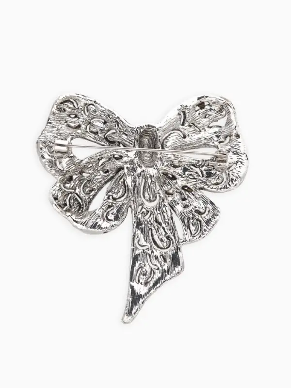 Брошь &laquo;Бант&raquo;, узорчатый, цвет бело-синий в чернёном серебре МИКС