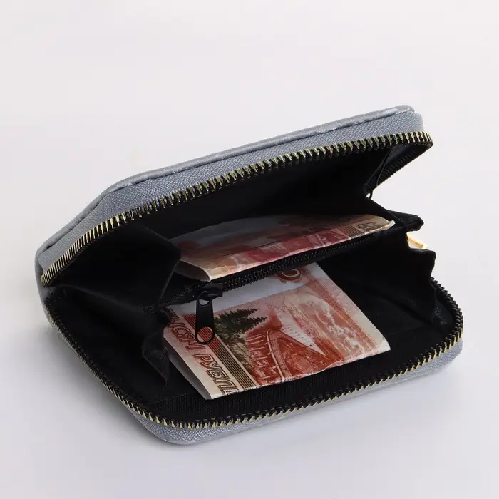 Кошелёк женский на молнии 11&times;2.5&times;9 см, однотонный, серый