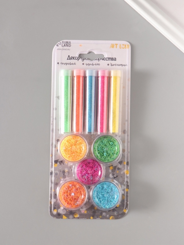 Глиттер Глиттер "Пудра и звёзды с отверстием" неон набор 5х6 гр и 5х5 гр 21,4х9,3 см