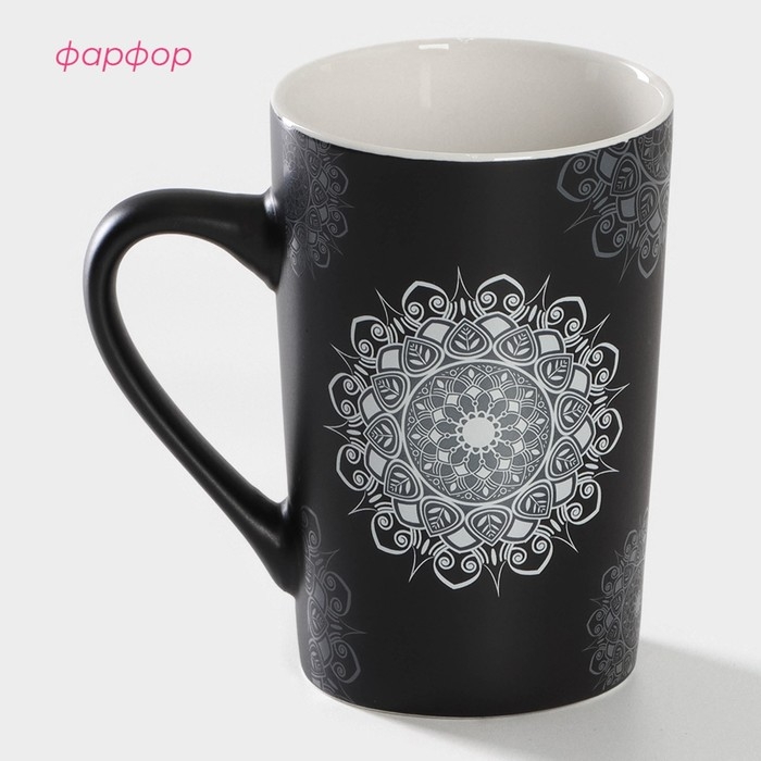 Кружка фарфоровая Доляна &laquo;Мандала&raquo;, 380 мл, белый узор