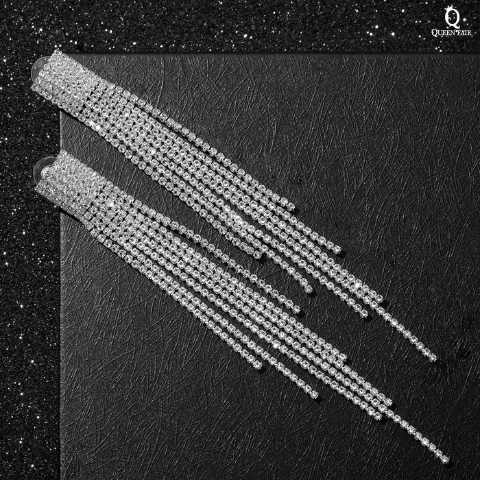 Серьги висячие со стразами «Водопад» мини квадрат, цвет белый в серебре, 14 см Серьги висячие со стразами «Водопад» мини квадрат, цвет белый в серебре, 14 см