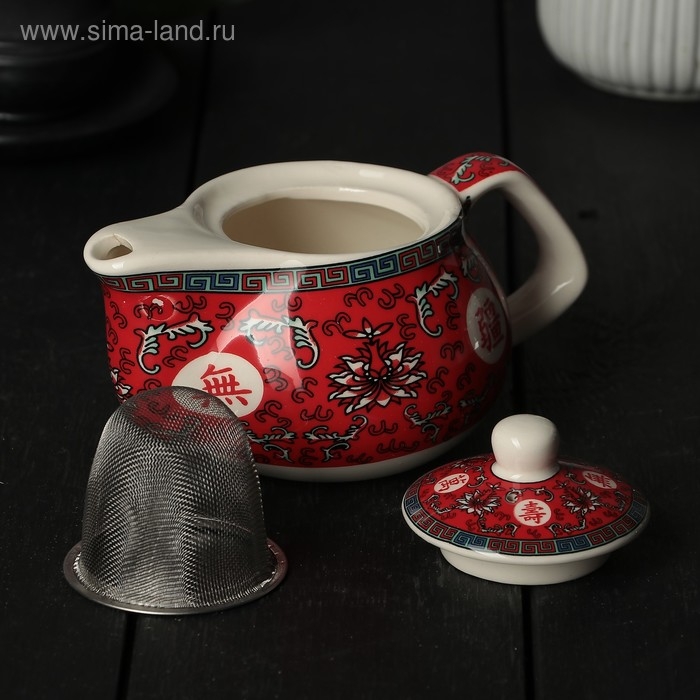 Чайник керамический заварочный с металлическим ситом «Лотос», 200 мл, цвет красный Чайник керамический заварочный с металлическим ситом «Лотос», 200 мл, цвет красный