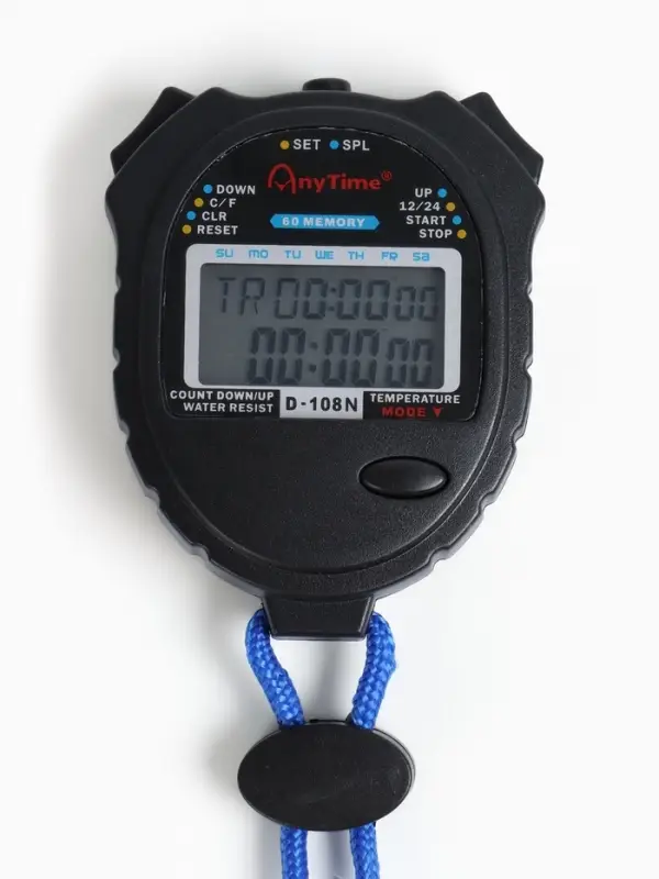 Секундомер, 8.2&times;6.5&times;2 см, 60 отсечек, обратный отсчёт, часы, календарь