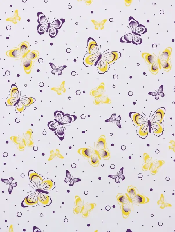 Бумага упаковочная крафт белый &laquo;Бабочки&raquo;, фиолетовый/желтый, 0.72&times;10&plusmn;5% м, 60 г