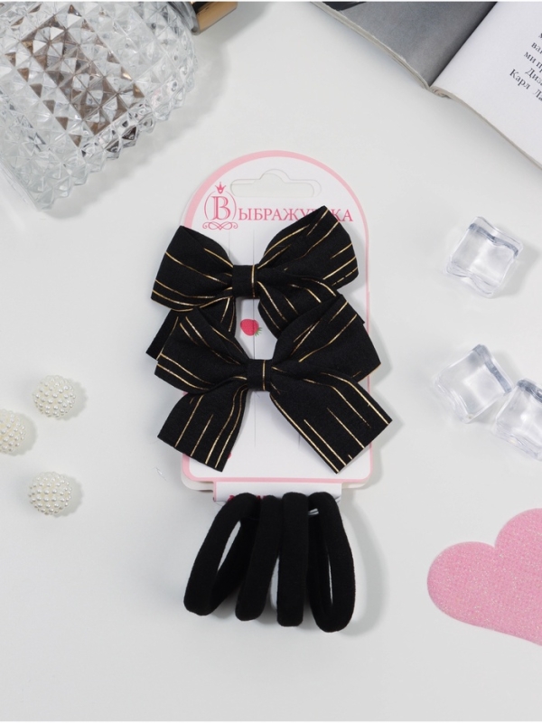 Набор для волос Набор для волос "Школьница галант" (4 резинки 3,5 см, 2 зажима 6,5 см) полосы, чёрный
