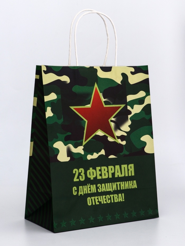Пакет подарочный крафт Пакет подарочный крафт "С 23 Февраля" 21 х 11 х 27 См