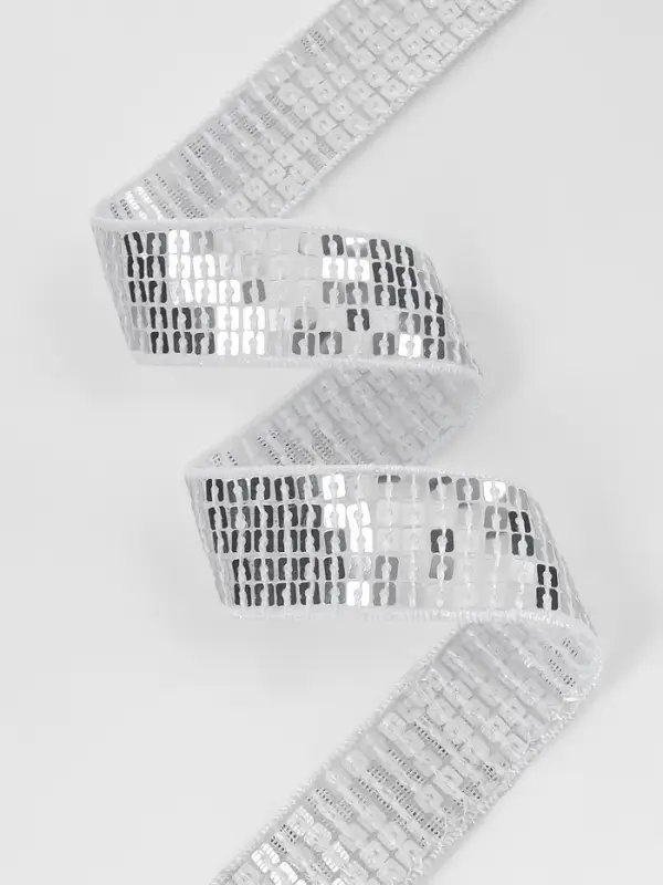 Лента декоративная с квадратными пайетками, 2.5 см, 9&plusmn;0.5 м, цвет серебряный