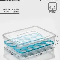Контейнер для хранения яиц Доляна, 20 ячеек, 27.5&times;22&times;7 см, пластик, прозрачный, голубой