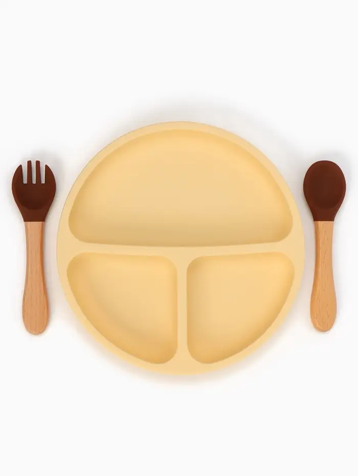 Тарелка детская секционная с ложкой и вилкой, 3 секции, молочный, Mum&Baby