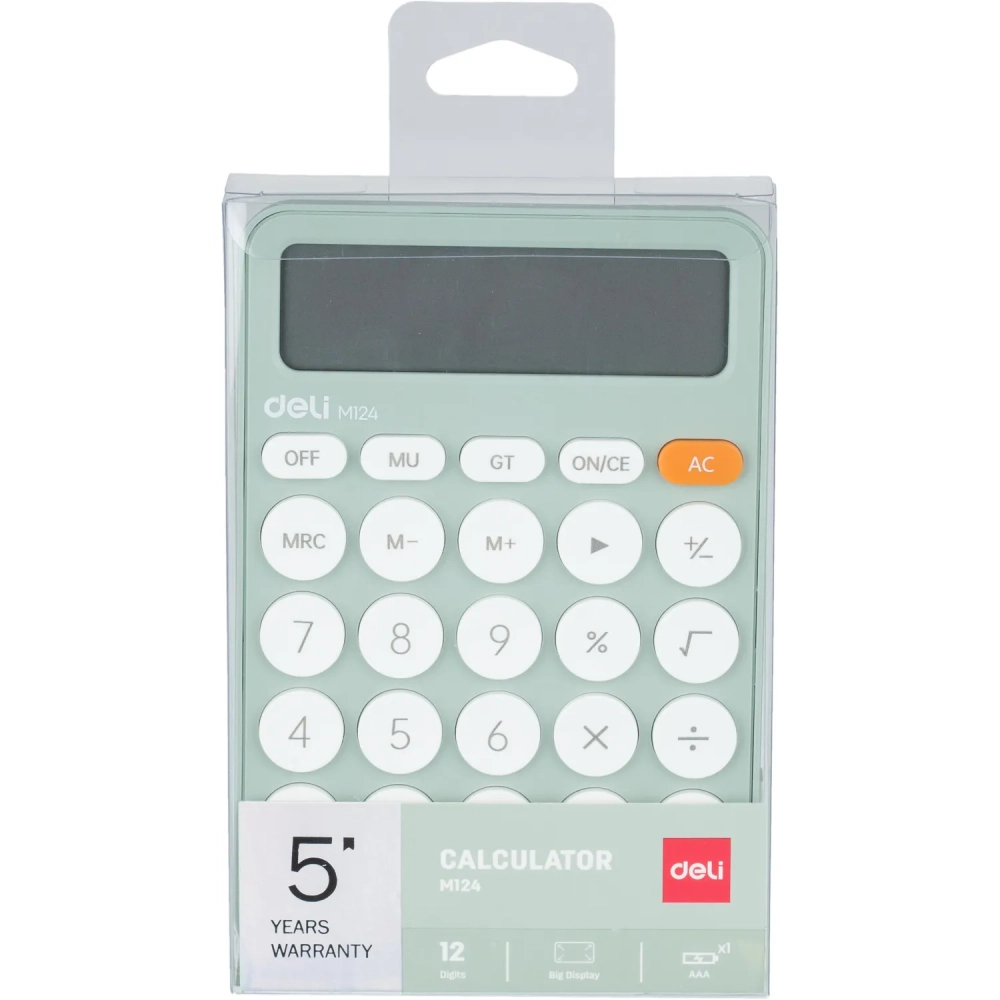 Калькулятор настольный КОМП. Deli EM124, 12-р, батар., 158х105мм, зеленый