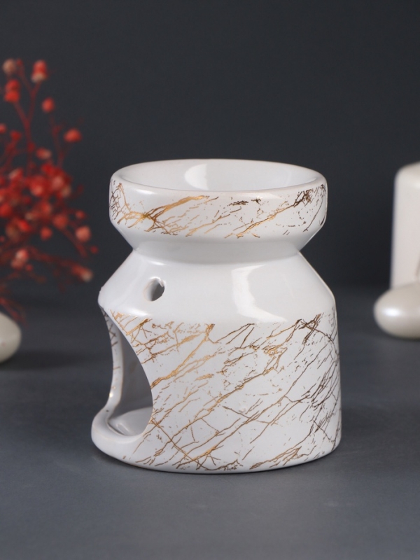 Аромалампа керамика Аромалампа керамика "Белый мрамор с золотыми трещинками" 9,8х9,8х11 см