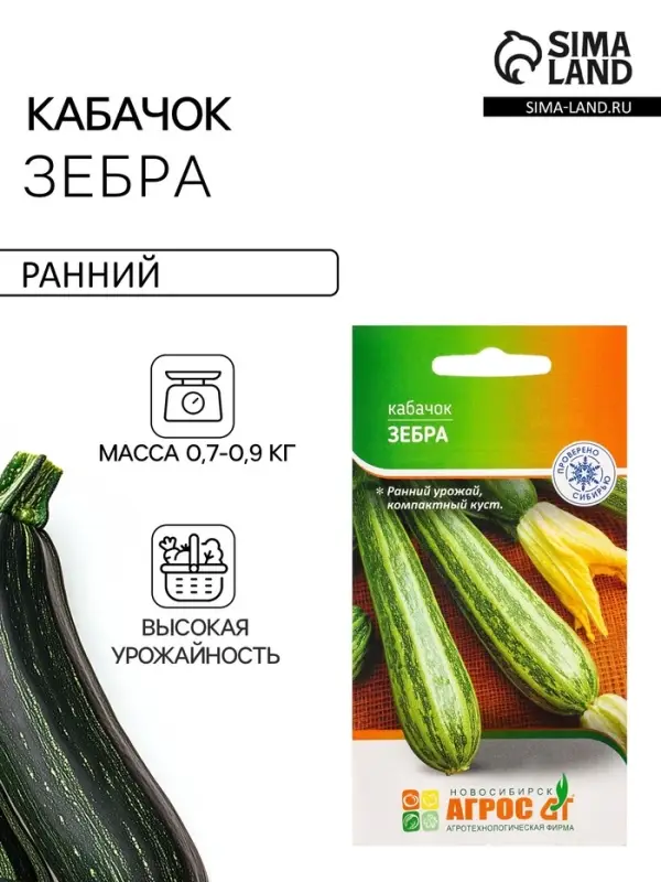 Семена Кабачок &laquo;Зебра&raquo;, 7 шт., ранний, &laquo;Агрос&raquo;