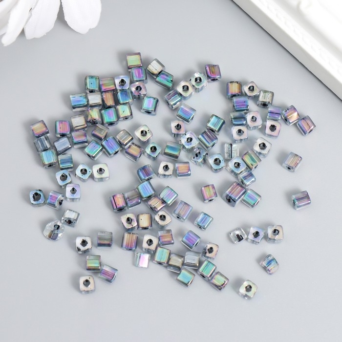 Бисер стекло 6/0  Бисер стекло 6/0 "Кубик. Полупрозрачный. Радужный" 10 гр