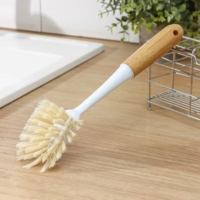 Щётка для посуды Доляна Meli, 8×6,5×29 см, бамбуковая ручка, цвет бежевый Щётка для посуды Доляна Meli, 8×6,5×29 см, бамбуковая ручка, цвет бежевый