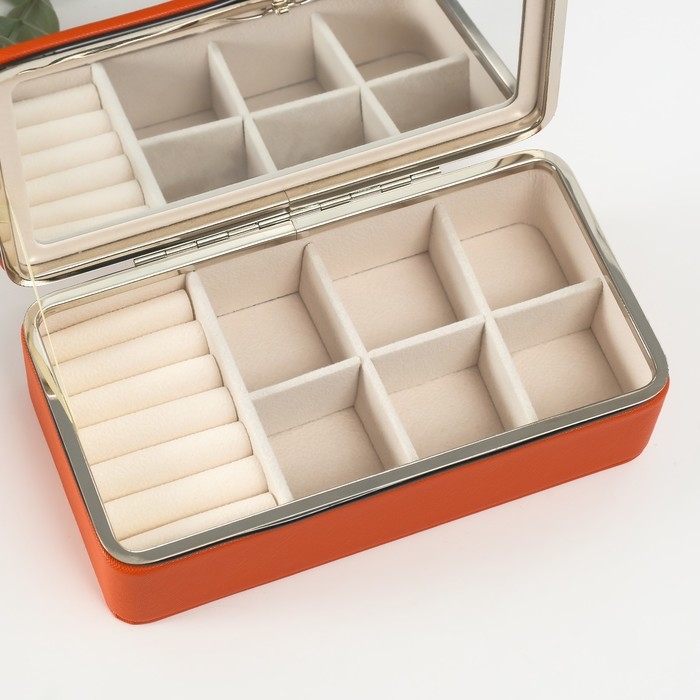 Шкатулка кожзам для украшений Шкатулка кожзам для украшений "Мелкая рябь" оранжевая 10х18х6 см